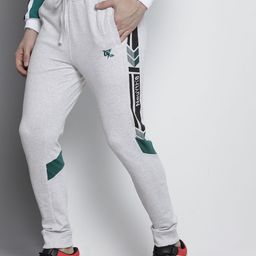The Indian Garage Co Men Grey & Teal-Green Printed Slim-Fit Joggers-image-61