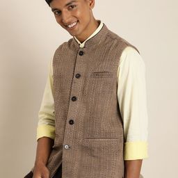 Taavi Men Pure Cotton Woven Legacy Nehru Jacket-12