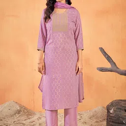 Laxmipati Geometric Self Design Sequinned Round Neck Kurta With Trousers & Dupatta-8