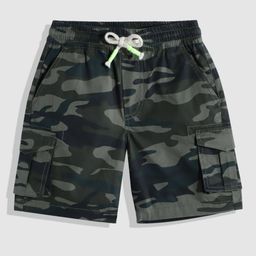 YK Boys Olive Green Camouflage Print Shorts-21