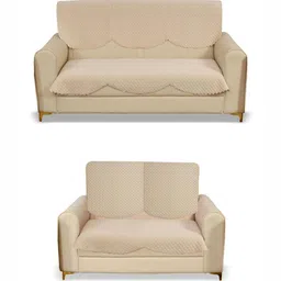 Fashion Throw Beige Checked Velvet 4 Piece Sofa Cover-28