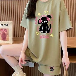 JC Mode Printed Round Collar T-Shirt With Shorts Co-Ords-image-91