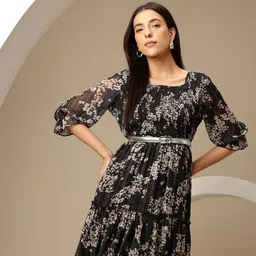 Chemistry Floral Print Puff Sleeve Fit & Flare Midi Dress-image-67