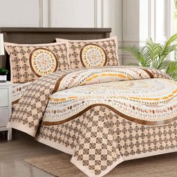 BED-SHEET.COM Peach-Coloured Printed Pure Cotton 140 TC King Bedsheet Set 2.74 m x 2.54 m-2