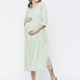 MeeMee Green Fit & Flare Maternity Dress-image-96