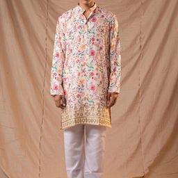 5 Stitch Floral Printed Mirror Work Band Collar Straight Kurta With Pyjamas-picture-23