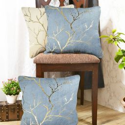 IVAZA Grey & Beige Set of 3 Floral Velvet Square Cushion Covers-11