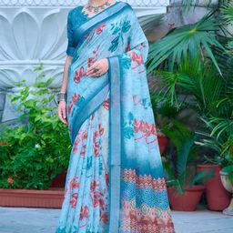 KALINI Floral Zari Linen Blend Khadi Saree-image-98