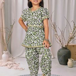 Cutiekins Girls Floral Printed Regular Gotta Patti Kurta with Dhoti Pants-picture-41