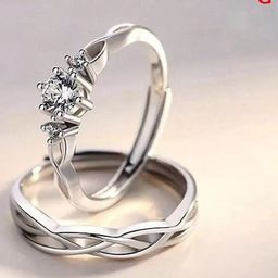 KARISHMA KREATIONS Unisex Set Of 2 Silver-Plated American Diamond -Studded Couple Rings-44