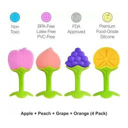Kritiu Fruit Shaped Silicone Stand Teether Pack Of 4 - Multicolour-9
