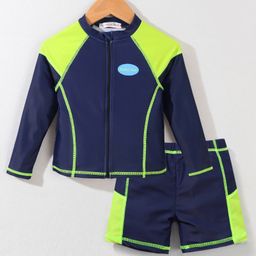 Kookie Kids Full Raglan Sleeves Two Piece Swimsuit with Text Print - Navy Blue-image-26