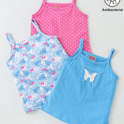 Babyhug 100% Cotton  Knit Sleeveless Antibacterial Slips Polka Dot & Floral Print Pack of 3 - Multicolour-image-12