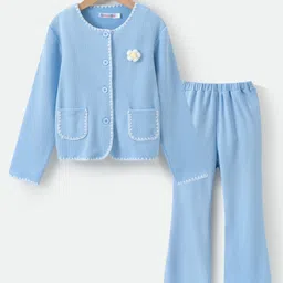 Kookie Kids Top & Pant Party Set with Floral Applique - Sky Blue-picture-18