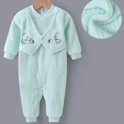 Kookie Kids Full Sleeves Winter Romper With Animal Embroidery - Sea Green-picture-17