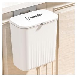 House of Quirk Hanging Kitchen Trash Can With Lid 9 Litre Double-Sided Open Lid Design Kitchen Cabinet Door Hanging Wall Storage Bucket-White-21