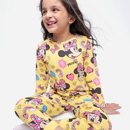 Babyhug Disney Single Jersey Knit Full Sleeves Minnie Mouse Printed Night Suit - Yellow-image-65