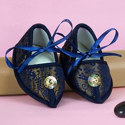 Coco Candy Floral Brocade Ribbon Tie Up Juti Styled Booties - Navy Blue-image-88