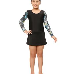 Bosky Swimwear Bosky Full Sleeves Frock Swimsuit with Leafy Print - Black & Olive Green-image-96