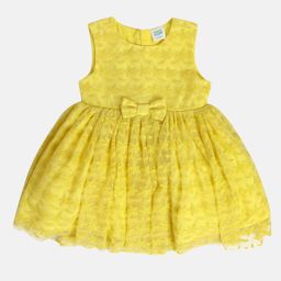 MINI KLUB Cotton Sleeveless Star Embroidered Dress - Mustard-image-4