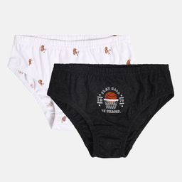 MINI KLUB Cotton Pack Of 2 Tiger & Basketball Printed Briefs - White & Grey-image-95