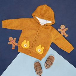 Pantaloons Baby Cotton Full Sleeves Animal Face Patch Embroidered Hooded Sweater - Yellow-image-26
