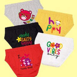NUSYL Cotton Pack Of 5 Typography Printed Panties - Grey Yellow Black White & Red-image-72