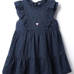 Simply Premium Cotton Woven Sleeveless Frock With Frills - Navy Blue-image-11