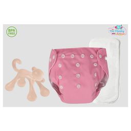 The Cheeky Kidzz Baby Pocket Style Button Reusable Cloth Diaper With Bamboo Microfiber Insert With Soft Silicone Animal Teether Shower Gift (PINK)-15