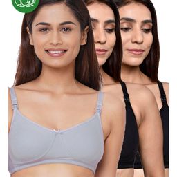 Inner Sense Organic Cotton Knit Pack Of 3 Solid Antimicrobial Maternity Bras With Nursing Access - Multi Colour-picture-29