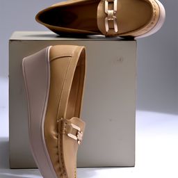 Shoetopia Metal Applique Detailed Colour Blocked Slip On Loafers - Tan-image-20