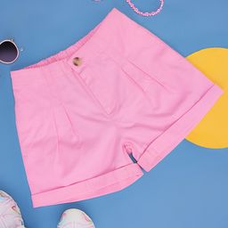 Pantaloons Junior 100% Cotton Woven Solid Shorts - Pink-picture-5