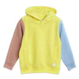 Cherry Crumble By Nitt Hyman Cotton Blend Knit Full Sleeves Colour Blocked Light Winter Hooded Sweatshirt - Yellow-picture-1