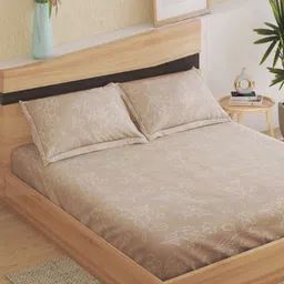 Home Centre Natural Tranquil Floral Cotton 180 TC Super King Bedsheet Set 2.74m x 2.74m-image-31