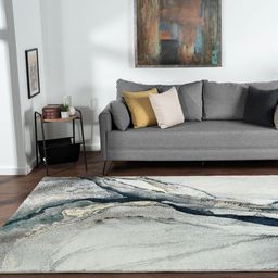 OBSESSIONS Gold-Toned Abstract Anti-Skid Polypropylene Carpet-image-2