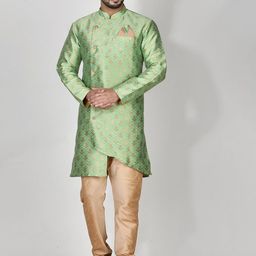 RANAK Floral Woven Design Mandarin Collar Jacquard Straight Kurta-29