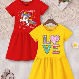 YK X Trampoline Girls Pack of 2 Graphic Printed Fit & Flare Cotton Dress-image-15