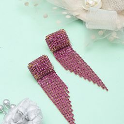 StyleCast Gold-Plated Rhinestone Studded Tasselled Geometric Drop Earrings-picture-42