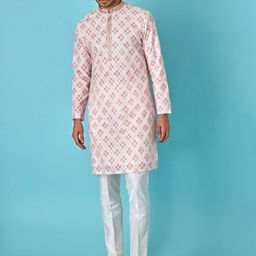 ASUKA Men Floral Printed Regular Pure Silk Kurta with Trousers-41