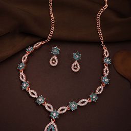Brado Jewellery Set Of 2 Rose Gold Plated American Diamond Studded Jewellery Sets-image-42