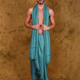 Exotic India Men Jute Fiber Dhoti and Angavastram Set with Woven Border from Varanasi-image-65