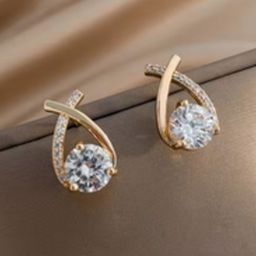 PolluxCraft Korean Gold-Plated Artificial Stones Studded Teardrop Shaped Studs-picture-49