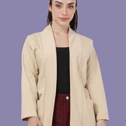 Kryptic Notch Lapel Collar Front Open Full Sleeve Pure Cotton Shrug-image-79
