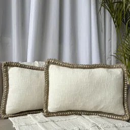 EXPORT HOUSE White & Brown Set of 2 Square Cushion Covers-0