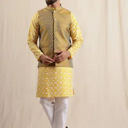 Anouk Men Ethnic Motifs Embroidered Regular Kurta with Pyjamas & Nehru Jacket-image-68