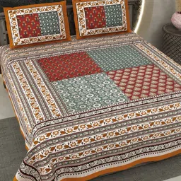 Qfab Yellow Geometric 144 TC King Bedsheet with 2 Pillow Covers-image-95