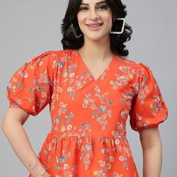 Style Quotient Floral Print Puff Sleeve Cotton Peplum Top-picture-36
