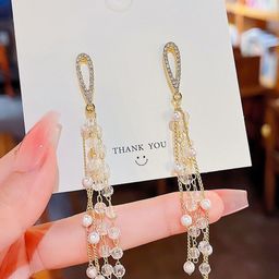 Celestria Contemporary Artificial Stones Studded and Beaded Drop Earrings-image-49