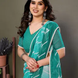yourwish Geometric Printed Pure Georgette Block Print Saree image 4