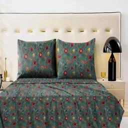Aura Teal & Red Floral Printed 230 TC Microfiber King Bedsheet Set 1.04 m x 90 cm-picture-8